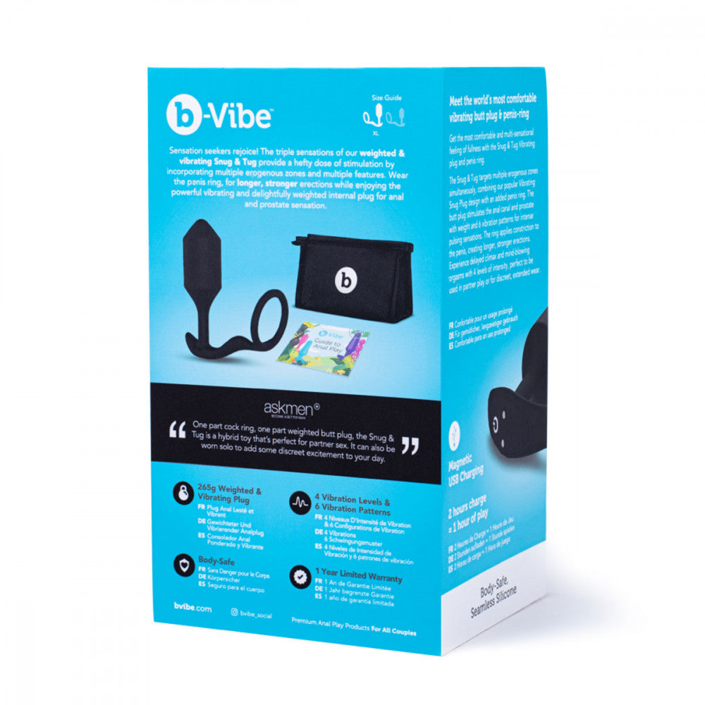 B-Vibe Vibrating Snug & Tug Cock Ring & Plug XL - Melody's Room