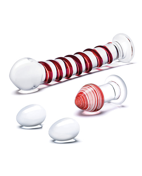 Glas Mr. Swirly 4 Piece Set with Glass Dildo, Kegel Balls & 3.25" Butt Plug - Melody's Room