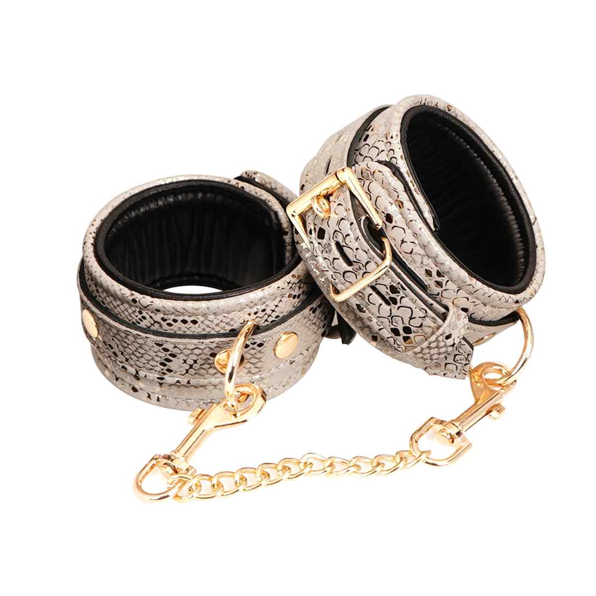Spartacus Snakeskin Print Wrist Restraints with Leather Lining - Melody's Room BDSM
