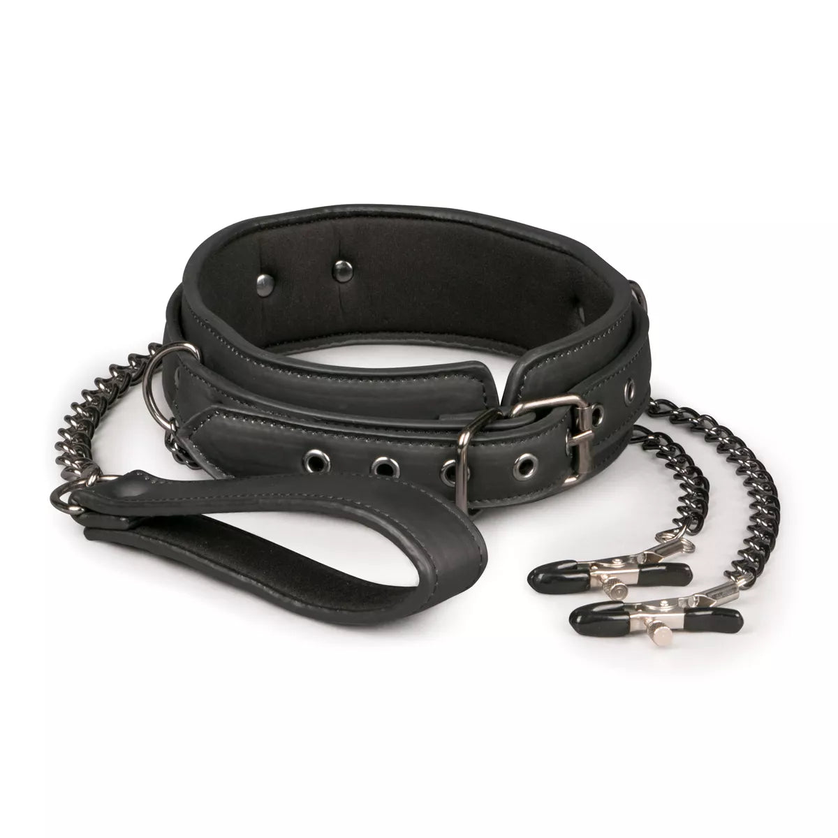 Easy Toys Faux Leather Collar w/Nipple Chains - Melody's Room BDSM