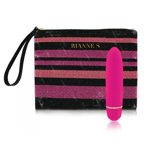 Rianne S Classique French Rose Pink Vibe with sequined stripes make-up bag - Shop Melody's Room