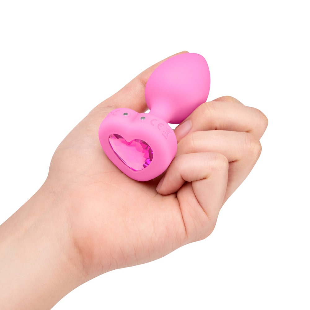 B-Vibe Vibrating Pink Topaz Heart Plug - Small/Medium