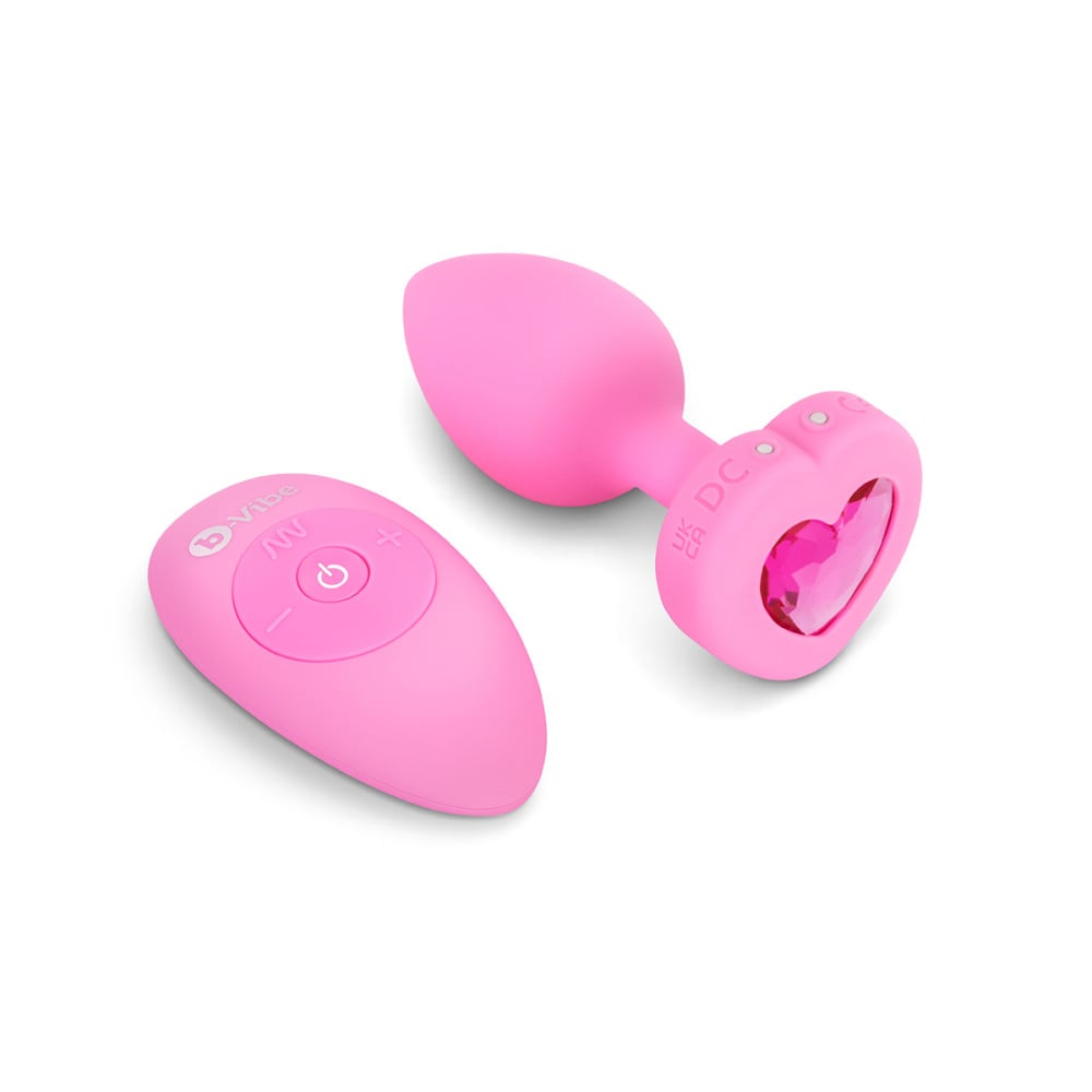 B-Vibe Vibrating Pink Topaz Heart Plug - Small/Medium