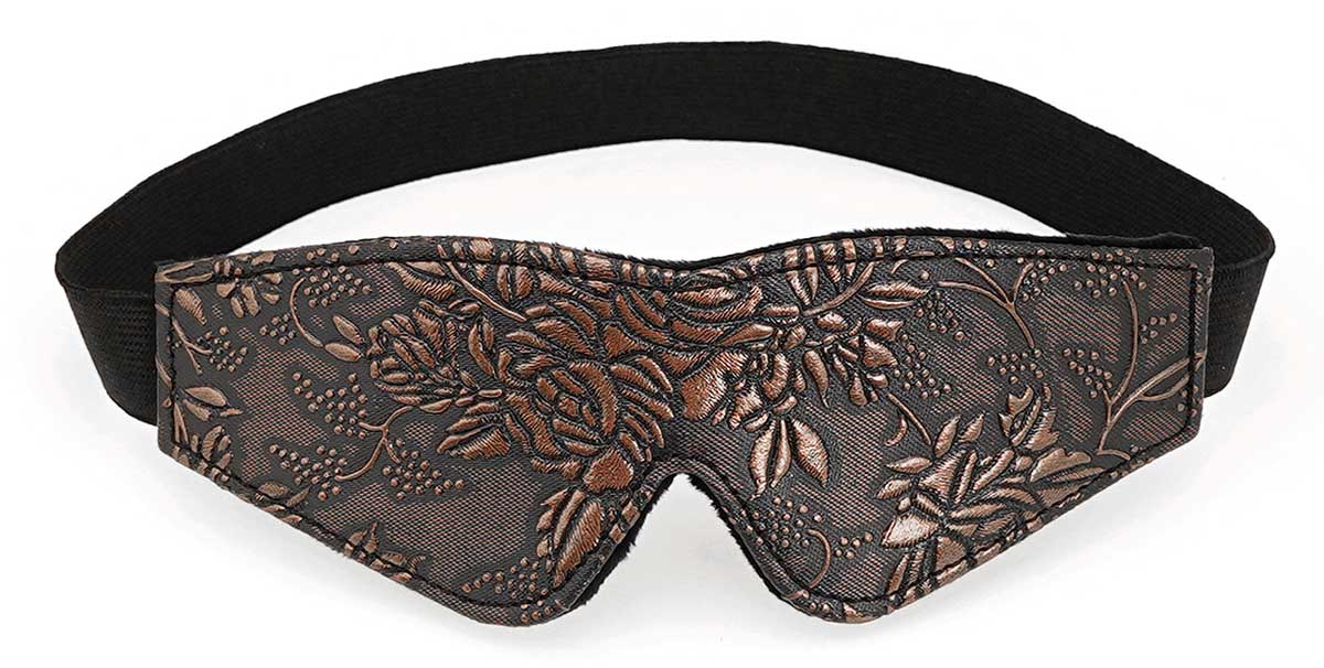 Brown Floral Print Faux Fur Lining Blindfold - Melody's Room
