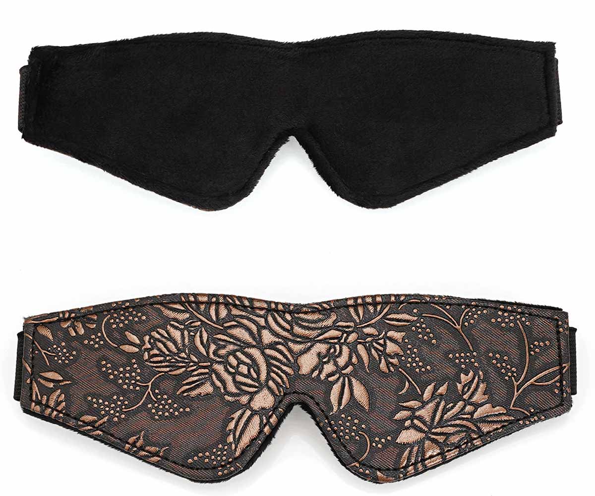 Brown Floral Print Faux Fur Lining Blindfold - Melody's Room