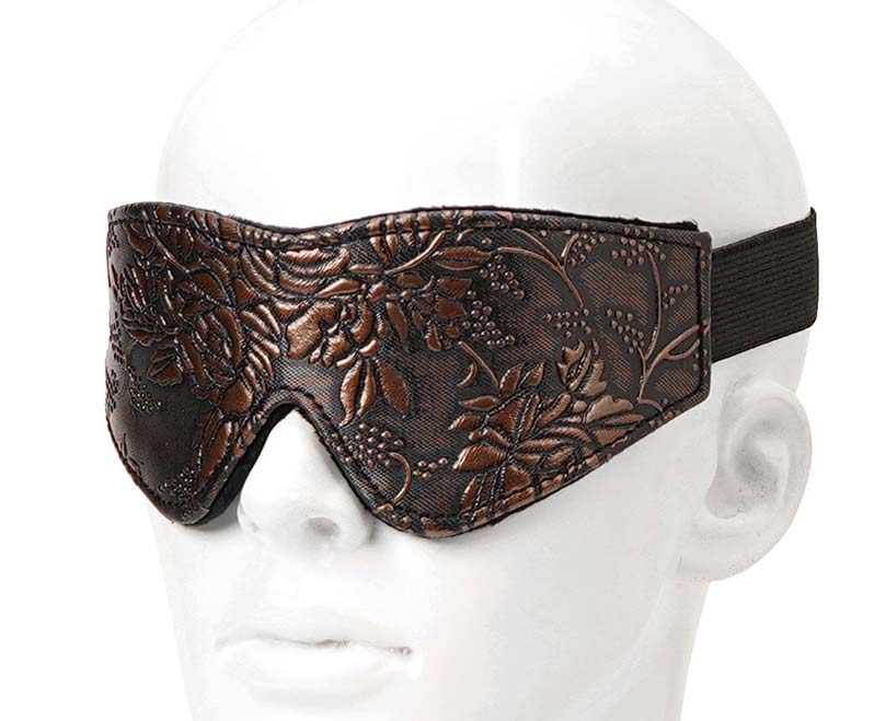 Brown Floral Print Faux Fur Lining Blindfold - Melody's Room