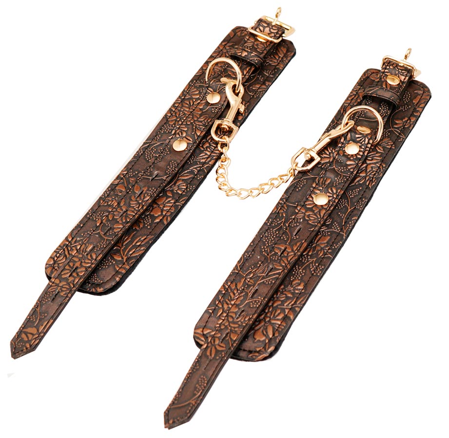 Brown Floral Print Faux Fur Lined Ankle Restraints - Melody's Room BDS…