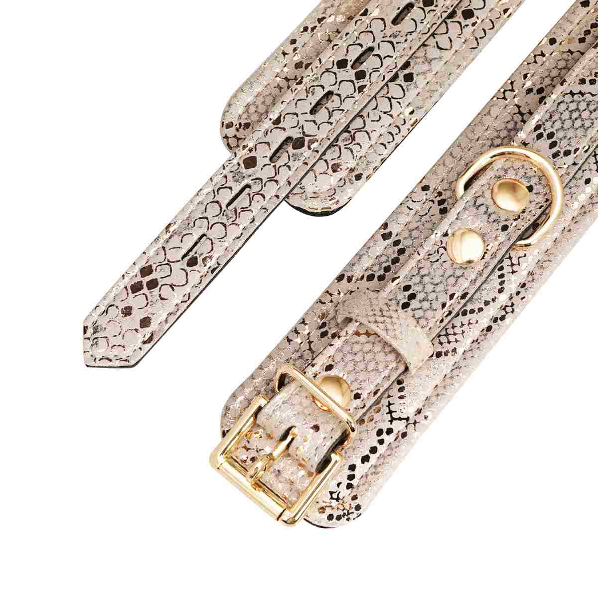 Spartacus Snakeskin Print Wrist Restraints with Leather Lining - Melody's Room BDSM