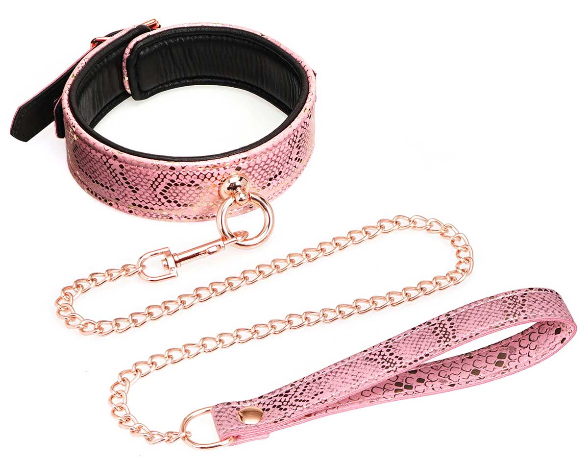 Spartacus Pink Snake Print Collar & Leash w/ Leather Lining - Melody's Room