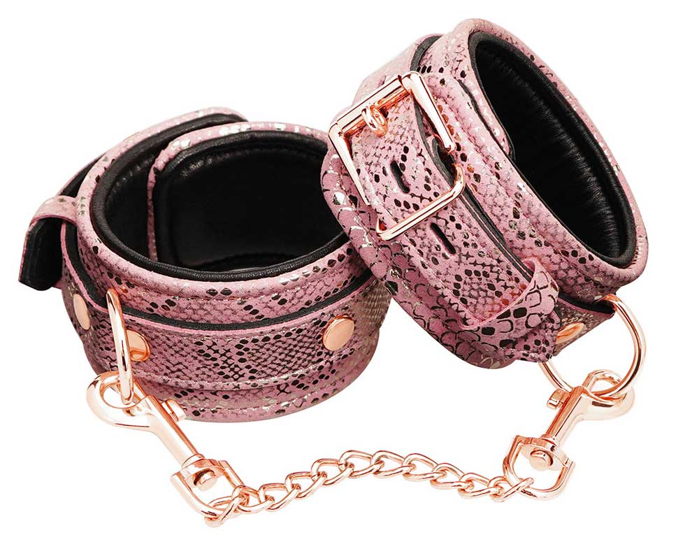 Pink Snakeskin Ankle Restraints w/Leather Lining - Melody's Room