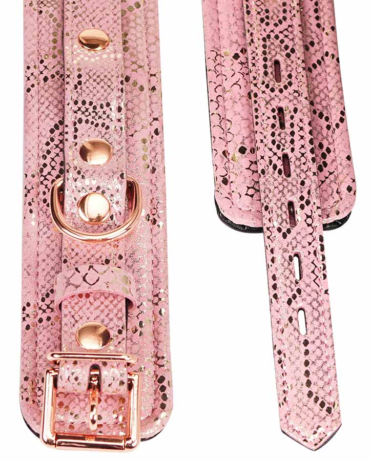 Pink Snakeskin Ankle Restraints w/Leather Lining - Melody's Room