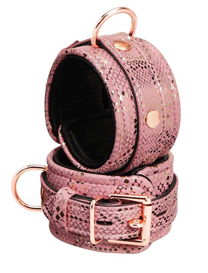 Spartacus Pink Snake Print Wrist Restraints w/ Leather Lining - Melody's Room