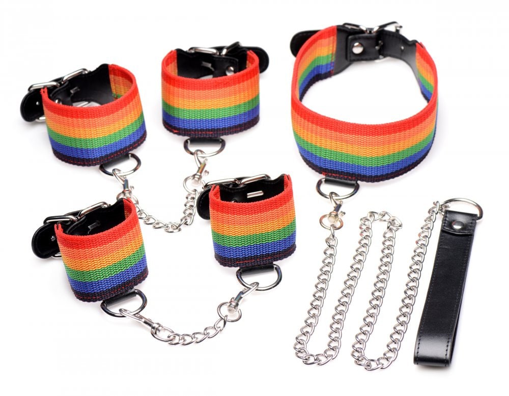Master Series Kinky Pride Rainbow Wrist & Ankle Cuffs Bondage Set | Melody's Room