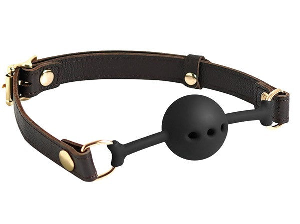 Brown Leather 43 mm Silicone Ball Gag - Melody's Room