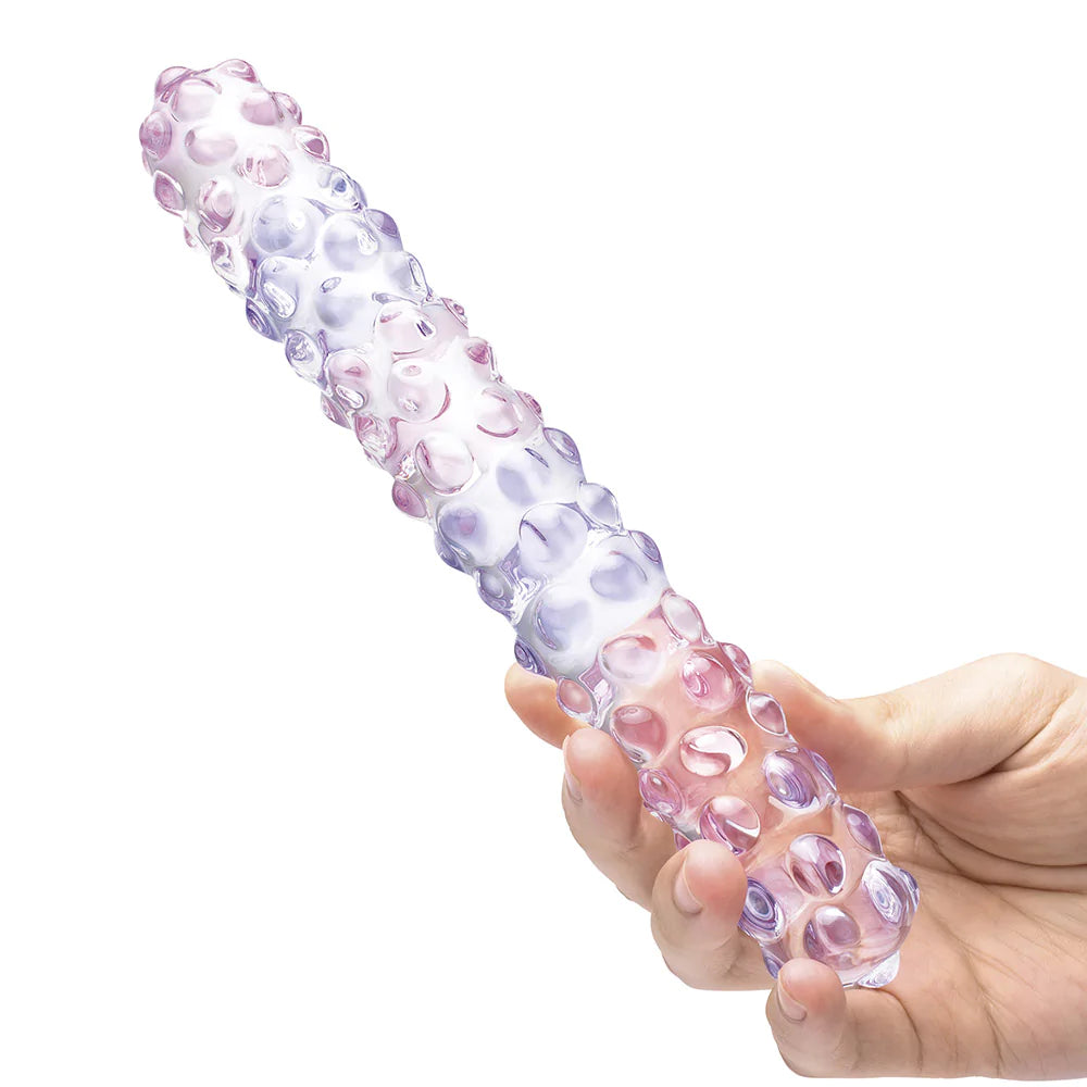 GLAS Purple Rose Nubby Glass Dildo 9" - Melody's Room