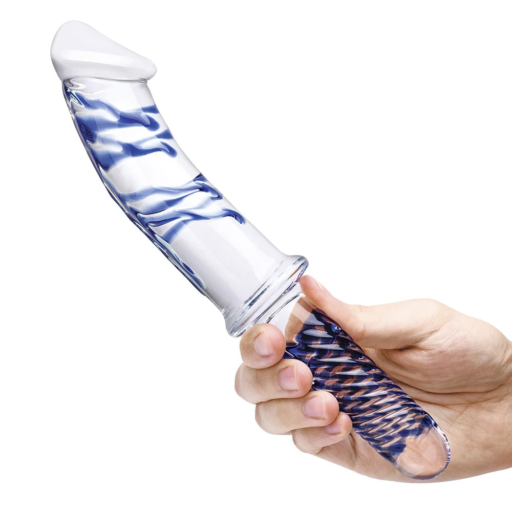 Glas 11" Blue Realistic Double Ended Glass Dildo w/ Handle - Melody's Room